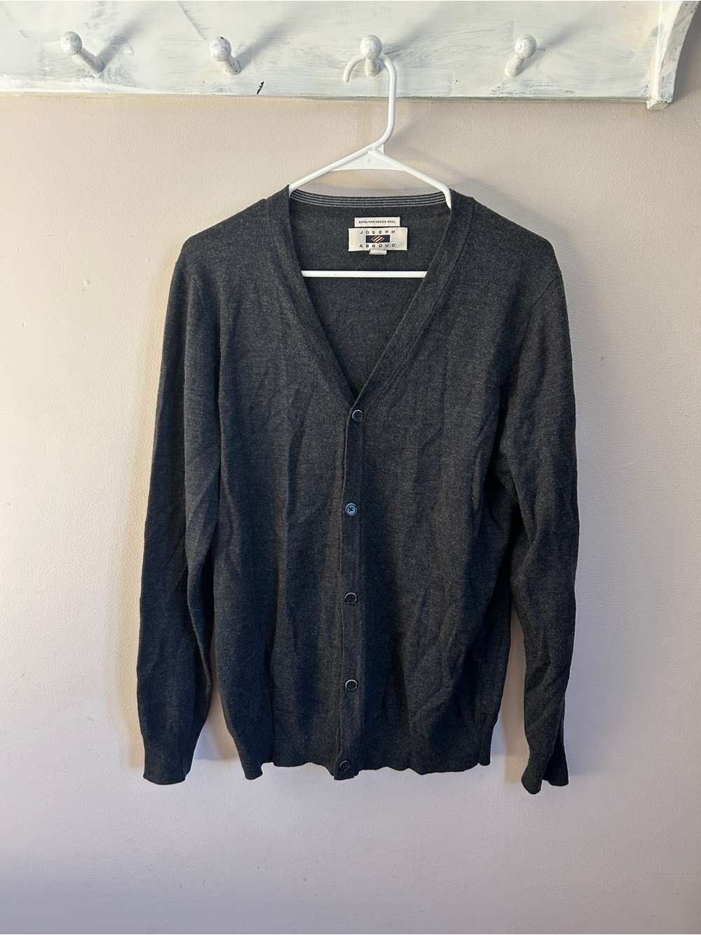 Joseph Abboud Men's Charcoal V-Neck Button Cardigan Sweater